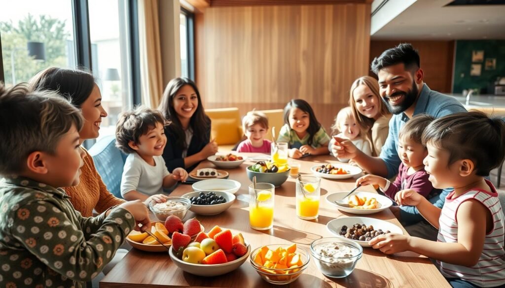 family eating breakfast