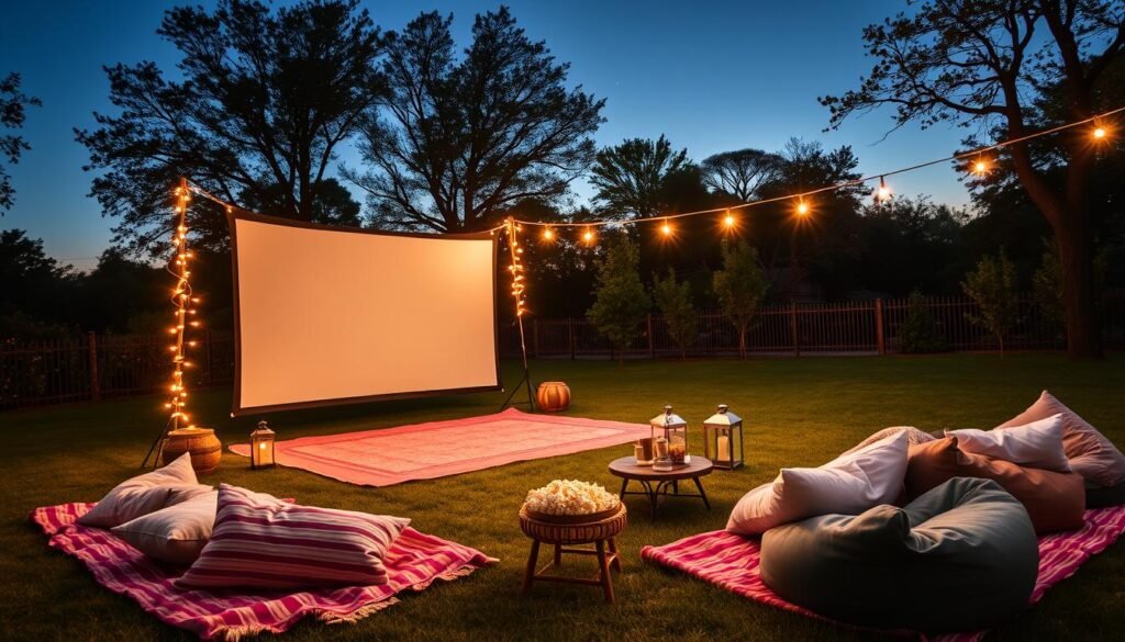 outdoor movie night setup